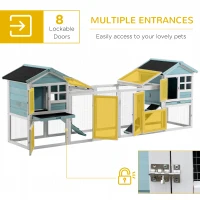 PawHut 102" 2 in 1 Wooden Rabbit Hutch Double Main House Pet Playpen Large Bunny House Enclosure for Indoor Outdoor with Run Box, Slide-out Tray, Ramp, for Rabbits and Small Animals, Blue(m-6)