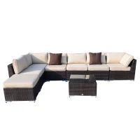 [Pick Up] Outsunny 8pcs Garden Sectional Rattan Sofa Set All Weather w/ Cushion(m-6)