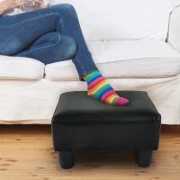 HOMCOM Small Footstool Modern Faux Leather Ottoman Footrest Sofa Side Stool Rectangle Black(m-2)