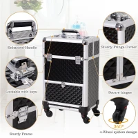 Homcom Makeup Case 20”Train Pro Aluminum Rolling Train Case Wheeled Box Upright Studded Black(m-4)