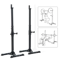 Soozier Barbell Stands Adjustable Stable Squat Stand Portable 2 Bars Holder (Black/Grey)(m-5)