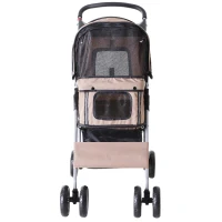 PawHut Puppy Stroller Pet Stroller Cat Dog Wheels Travel Zipper Entry Foldable Carrier Cart Cup Holder Brown(m-7)