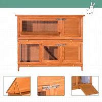 PawHut Bunny Hutch 2 Tier Elevated Wooden Rabbit Bunny House Chicken Coop Small Animal Cage w/ Sliding-Out Tray(m-7)