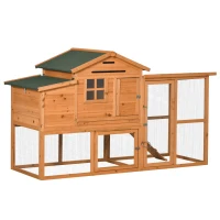 PawHut 76" Wooden Chicken Coop, Outdoor Hen House Poultry Duck Goose Cage with Outdoor Run, Nesting Box, Removable Tray and Lockable Doors, Orange(m-2)