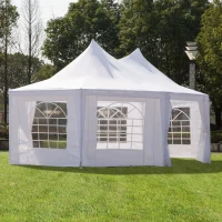 Outsunny Party Tent 22.3ft Octagonal Wedding Event Outdoor Shelter with 8 Removable Walls White(m-6)
