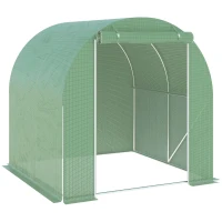 Outsunny 6.6' x 6.6' x 6.6' Tunnel Greenhouse Outdoor Walk-In Hot House with Roll-up Windows and Zippered Door, Steel Frame, PE Cover, Green(m-2)