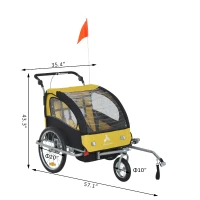 Aosom 2-IN-1 Double Baby Bike Trailer Child Carrier Stroller Jogger Bicycle Trailer Foldable Black & Yellow | Aosom Canada(m-3)