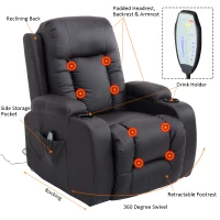 HOMCOM Faux Leather Vibrating Massage Recliner Chair with Remote Brown (No Heat)(m-4)