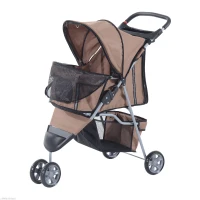 PawHut 3 Wheel Folding Dog Pet Cat Stroller with Brake and Canopy, Coffee(m-2)