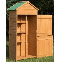 Outsunny Wood Storage Shed Garden Shed Outdoor Tool Storage Cabinet Arrow Hutch Lockable Unit with Double Door(m-2)