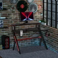 HOMCOM 47 inch Gaming Desk, Racing Style Computer Table for Home, PC Workstation with Rotatable Cup Holder Gamepad Holder Speaker Stand Headphone Hook Wire Port, Black(m-1)