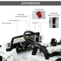 Aosom 12V Power Wheels Jeep Electric Cars Ride On Toy Truck With Remote Control For 3-6 Years Old Kids 2 Speeds Lights Mp3 Lcd Indicator White(m-6)