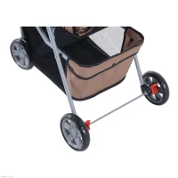 PawHut 3 Wheel Folding Dog Pet Cat Stroller with Brake and Canopy, Coffee(m-9)