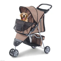 PawHut 3 Wheel Folding Dog Pet Cat Stroller with Brake and Canopy, Coffee(m-1)