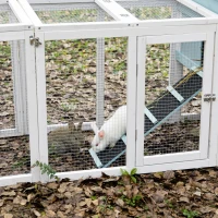 PawHut 102" 2 in 1 Wooden Rabbit Hutch Double Main House Pet Playpen Large Bunny House Enclosure for Indoor Outdoor with Run Box, Slide-out Tray, Ramp, for Rabbits and Small Animals, Blue(m-10)