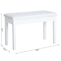 HomCom Piano Bench with Storage Faux Leather Padded Double / Duet w/ Music Storage - White(m-3)