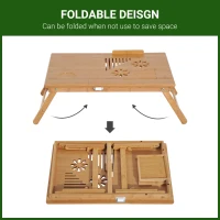 HOMCOM Study Desk Foldable Bamboo Wood Laptop Stand Notebook Table with Drawer Adjustable Cooling Bed and Legs(m-5)
