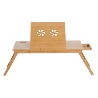 HOMCOM Bed Tray Table Adjustable Bamboo Laptop Tray Desk Notebook Table with Side Drawer and Foldable Legs(m-6)