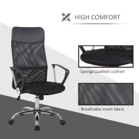 HOMCOM Office Chair High Back Ergonomic Mesh Swivel Computer Executive Desk Armchair Height Adjustable with Wheels, Black(m-7)