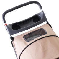 PawHut Puppy Stroller Pet Stroller Cat Dog Wheels Travel Zipper Entry Foldable Carrier Cart Cup Holder Brown(m-10)