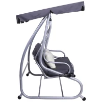 [Pick UP] Outsunny Heavy-duty Metal 3 Seater Covered Outdoor Swing Chair Garden Hammock and Bed with Frame, Canopy and 2 Pillows (Grey)(m-6)