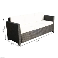 [Pick UP] Outsunny Deluxe 3 Seat Rattan Wicker Sofa Garden Outdoor Patio Furniture with Cushion, Black(m-1)