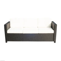 [Pick UP] Outsunny Deluxe 3 Seat Rattan Wicker Sofa Garden Outdoor Patio Furniture with Cushion, Black(m-3)