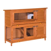 PawHut Bunny Hutch 2 Tier Elevated Wooden Rabbit Bunny House Chicken Coop Small Animal Cage w/ Sliding-Out Tray(m-2)