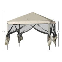 Outsunny 10' x 10' Pop Up Canopy Tent Gazebo with Removable Mesh Sidewall Netting, Carry Bag for Backyard Patio Outdoor, Beige(m-3)