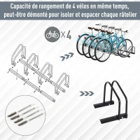 HOMCOM Bike Parking Stand Floor Wall Mount  Storage Locking Rack Holder for 4-Bicycle Outdoor Steel(m-5)