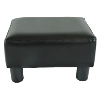 HOMCOM Small Footstool Modern Faux Leather Ottoman Footrest Sofa Side Stool Rectangle Black(m-4)