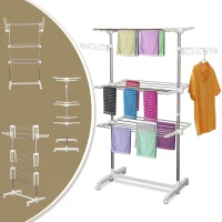 HOMCOM 3-Tier Clothes Drying Rack Foldable Laundry Dryer Hanger Airer Compact Storage Stainless Steel Hanging Rods(m-4)