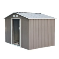 Outsunny 9'x6.3'Garden Storage Outdoor Shed w/ Floor Foundation Outdoor Yard Metal Tool Storage House Grey White(m-2)