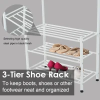 HOMCOM Coat and Shoe Rack Heavy Duty 2-In-1 Entryway Hall Tree 18 Hooks with 3 Tier Shelves White(m-5)