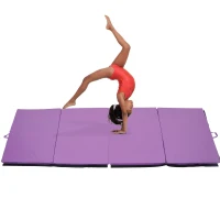 Soozier Tumbling Mats 4ftx10ftx2inch PU Leather Gymnastics Gym Mat Arts Folding Yoga Exercise Mat Pad 4 Panel Purple(m-1)
