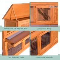 PawHut Bunny Hutch 2 Tier Elevated Wooden Rabbit Bunny House Chicken Coop Small Animal Cage w/ Sliding-Out Tray(m-6)