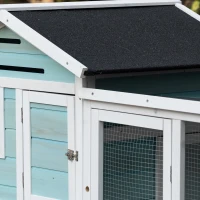 PawHut 76" Wooden Chicken Coop, Outdoor Hen House Poultry Duck Goose Cage with Outdoor Run, Nesting Box, Removable Tray and Lockable Doors, Blue(m-8)
