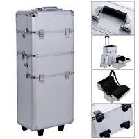 Soozier 2in1 Professional Makeup Train Case w/ Handle and Wheels - Silver(m-1)