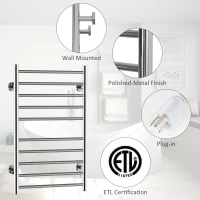 HOMCOM Heated Towel Rack 10-Bar Wall Mounted Electric Heated Shelf Stainless Steel Home Bathroom Towel Drying Rack(m-4)