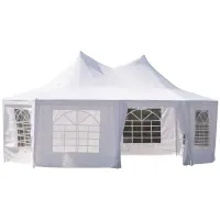 Outsunny Party Tent 22.3ft Octagonal Wedding Event Outdoor Shelter with 8 Removable Walls White(m-1)