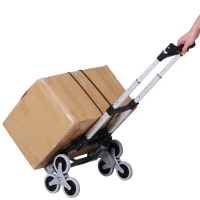 DURHAND 6-Wheels Up Stairs Trolley Hand Trucks Foldable Steel Load Cart W/ Fixed Rope(m-1)