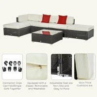 Outsunny Rattan Sofa 6pcs Deluxe Outdoor Wicker Sectional Garden Patio Furniture Set All-weather Steel Frame(m-5)