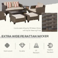 Outsunny 8 Pieces Wicker Patio Furniture Set, Outdoor PE Rattan Sectional Conversation Sofa Set w/ Aluminum Plate Top Table, Side Table & Cushions for Garden, Backyard, Beige(m-4)