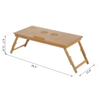 HOMCOM Bed Tray Table Adjustable Bamboo Laptop Tray Desk Notebook Table with Side Drawer and Foldable Legs(m-3)