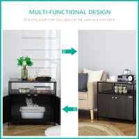 PawHut Cat Litter Box Enclosure Hidden Cat Furniture Cabinet Indoor Cat Washroom Double-door Nightstand End Table with Cat Hole Storage Shelf Black(m-4)
