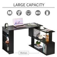 HOMCOM L-shaped Table 360° Rotating Corner Desk L-Shaped PC Workstation Student Writing Table w/ Storage Shelf Home Office Black(m-4)