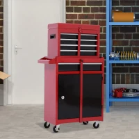 [Pick Up] HOMCOM 40-Inch 2-in-1 Rolling Tool Cart Wheeled Storage Cabinet Organizer with Drawers - Black/Red(m-2)