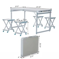 Outsunny 4' Aluminum Portable Folding Outdoor Picnic Camping Table with 4 Seats - Silver(m-4)