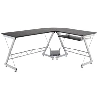 HomCom 67” Wooden L-Shaped Corner Computer Desk With Keyboard Tray - Black(m-1)