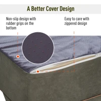 PawHut Orthopedic 52" x 36" Suede Padded Pet Dog Bed  Memory Foam Bolster with Pillow - Army Green with Brown Liner(m-6)